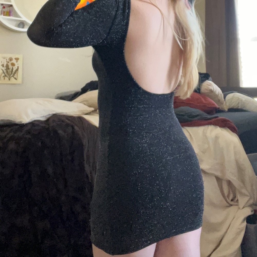 Black Sparkly Backless Bodycon Dress